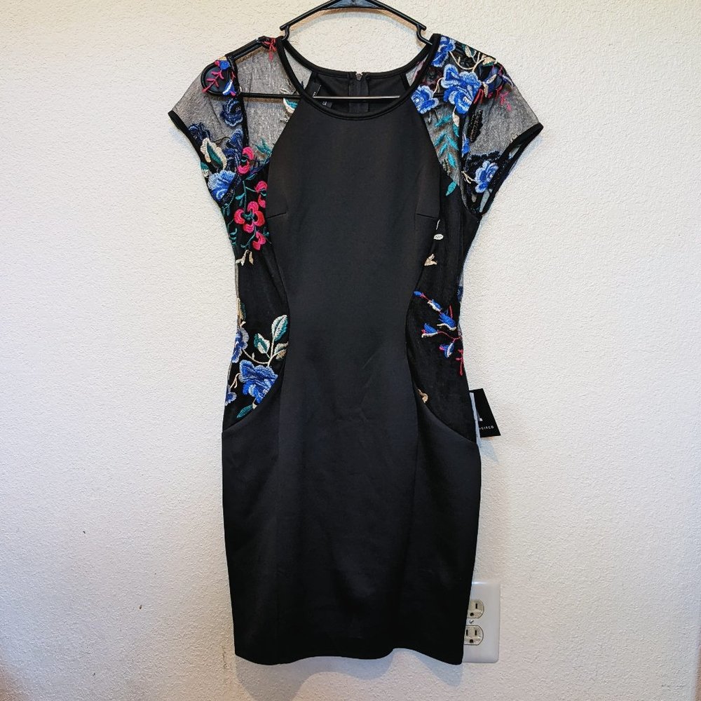 NWT Embroidered Black Cocktail Dress